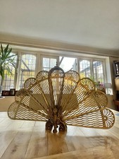 Vintage Brass French Peacock Fireplace Folding Fan Screen Art Deco Griffin Rare