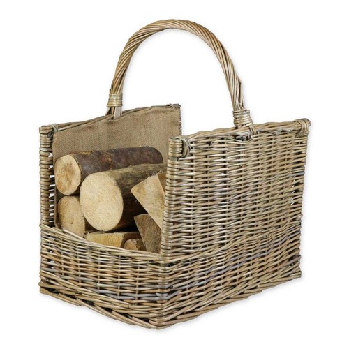 Wicker log basket with - wicker, handle