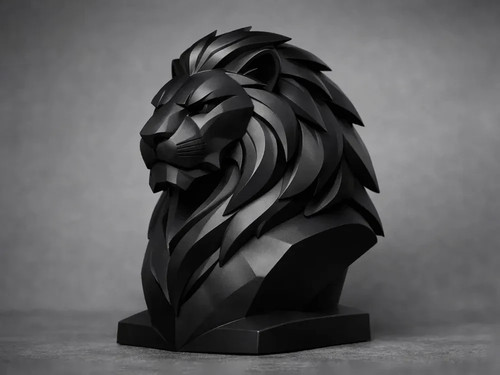 Black geometric lion bust - geometric,