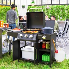 3+1 Burner Gas BBQ Grill with Storage Cabinet and Shelves 9.5 kW Gas Barbecue