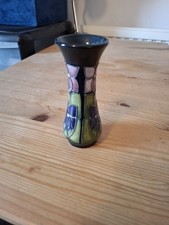 Moorcroft Vase In The Violets Pattern By Sally Tuffin. 13cm Tall