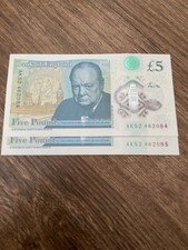 £5 X2 AK52 Consecutive Serial New Bank of England