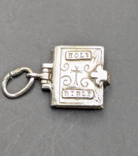 Vintage Silver Holy Bible Opening Charm /Pendant  with Lords Prayer Passage