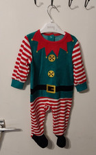 Primark Christmas Elf Fleece Babygrow Sleepsuit 6-9 Months Unisex Multicoloured