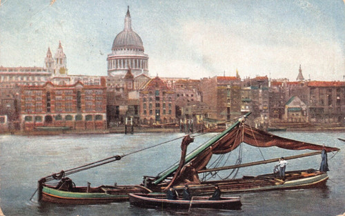 Postcard london barges on - london,