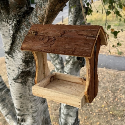 Hanging wooden bird table - hanging,