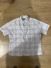 Burberry London White Plaid Monogram Short Sleeve Shirt. Size XL