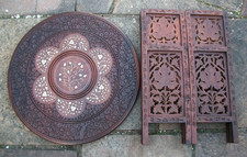 LARGE ANTIQUE  OCTAGONAL FOLDING   ANGLO/ INDIAN   SIDE TABLE CARVED/INLAID TOP