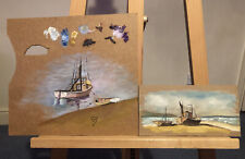 OOAK Original Oil Paintings Seascape Scene with Boats - Beautiful Bundle x2