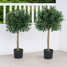 GreenBrokers Artificial Olive Topiary Faux Trees Real Wood Trunk (Set of 2)