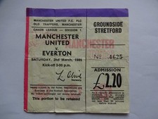 1984/85 Division 1 Manchester United v Everton Ticket Stub