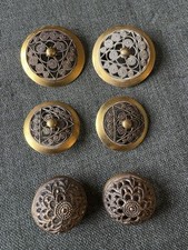 3 Pairs Antique Brass Filigree Buttons - Largest 3.5cm. Victorian?