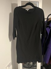 Red Herring Black Laser-Cut Hem & Sleeve Shift Dress Size 12 Excellent Condition