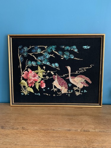 Vintage framed oriental crewel - framed,