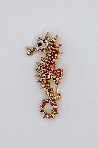 Silver rhinestone seahorse - silver,