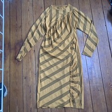 Zara Stripe Ruffle Dress Mustard Yellow Size L