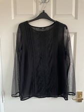 Tesco F&F Black Mesh Sheer Blouse Long Sleeve Top