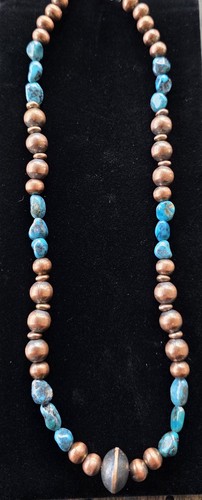 Copper beaded necklace - copper, with