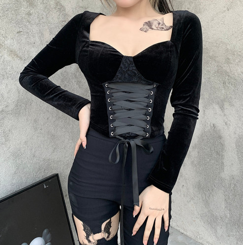 Black velvet corset - lace, up