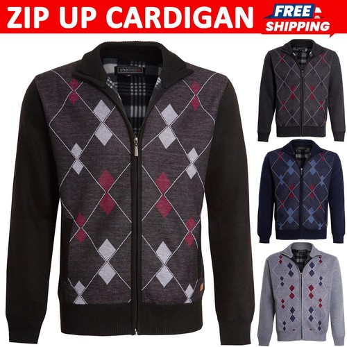 Mens knitted cardigan - cardigan, diamond