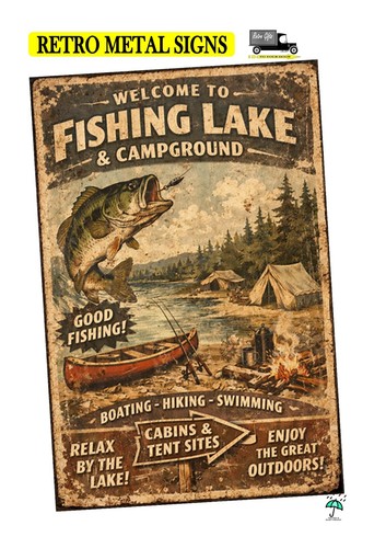 Fishing lakes camping sign - lakes,