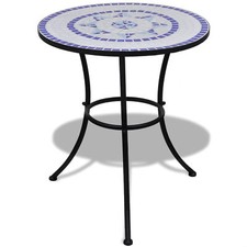 BaraSh Bistro Table Blue and White 60  ,Garden Dining Table,Patio J5U1