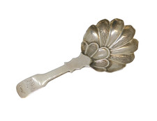 William IV Sterling Silver Shell Bowl Tea Caddy Spoon Antique 1835 Birmingham