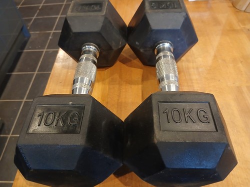 10kg rubber hex dumbbells - 10kg,
