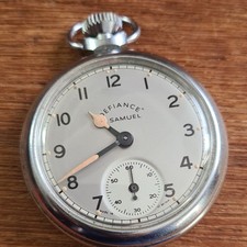 Vintage Chrome H. SAMUEL Defiance Pocket Watch Working c1970