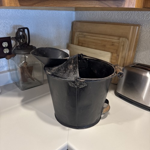 Antique black milk pail - , w/