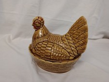 Vintage Pottery Brown Ceramic Hen Chicken Egg Holder Storage