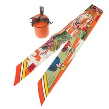 Hermes Twilly WOW American Comic Style Orange Vert Jaune Silk Scarf Muffler 1302