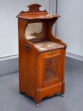 Victorian Walnut Coal / Log Cabinet / Purdonium. Marble Top On Castors.