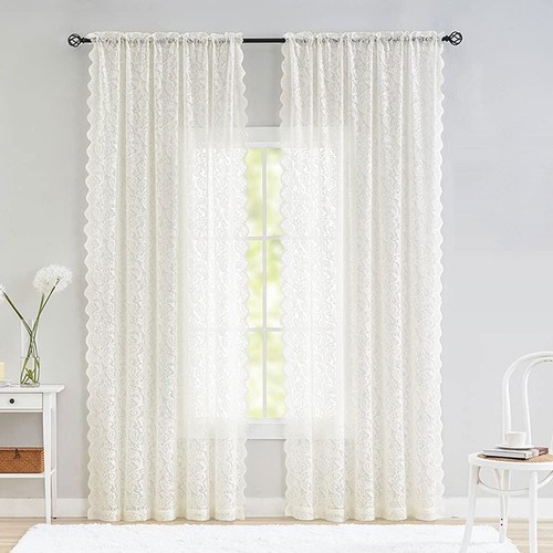 White embroidered sheer window - white,