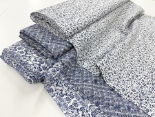 Blue Floral Linen Fabric Navy
