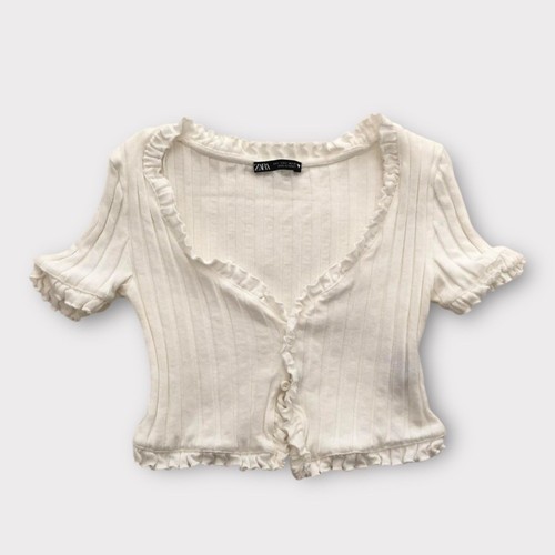Zara white ruffled button - ruffled,