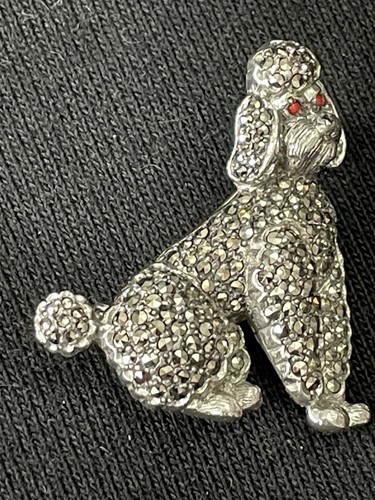 Vintage silver tone poodle dog - silver,