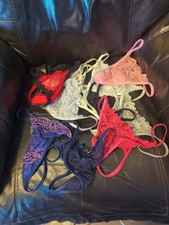 10 X Pair Of Ladies String Thong Knickers Size 10-12 New Multi Coloured Joblot