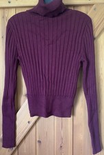 Zara Burgundy  Ribbed Polo High Neck Long Sleeve Top M, VGC