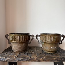 Pair of Two Antique French Brass Planter, Victorian brass planters, brass handle