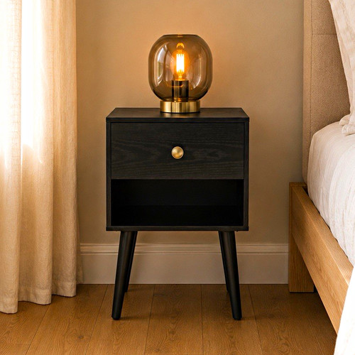 Black wood bedside table - black,