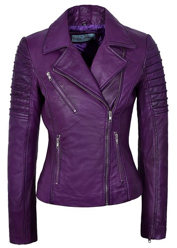 Ladies leather jacket purple - ladies,