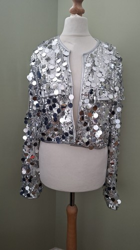 Cropped silver sequin bolero - silver,