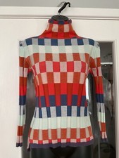 MULTICOLOURED SKINNY RIB HIGH NECK JUMPER SIZE 8-10 SMALL BNWOT