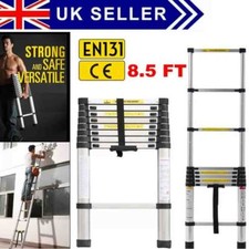 8.5Ft Telescopic Loft ladder Extendable Aluminium Extension Step Ladders UK