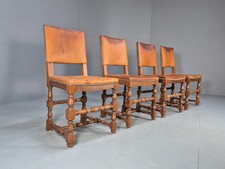 4 Vintage Baroque Style Danish Oak Dining Chairs Leather Upholstery EB10271 VDIN