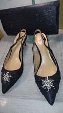 ROLAND CARTIER NEW LOW HEEL NAVY BLUE BROOCH SHIMMER SHOES & MATCHING  BAG UK 8