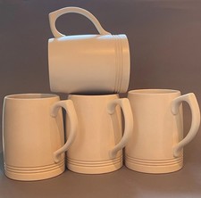 Keith Murray Wedgwood Set Of 4 Tankards, Ivory/Cream, 13cm Tall