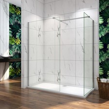 Walk in Shower Enclosure Glass Screen Panel Shower Door Bath Cubicle +Stone Tray