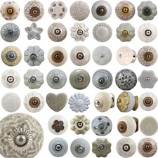 WHITE Door Knobs Ceramic 50 DESIGNS Handles Cupboard Drawer Vintage Antique Gold